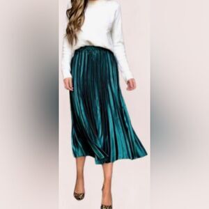 Vintage‎ Satin Pleated Midi Skirt in Teal Blue Green Sz 2